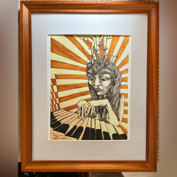 Artisan Other - Giclee print of ink drawing matted and framed original art signed by artist, me